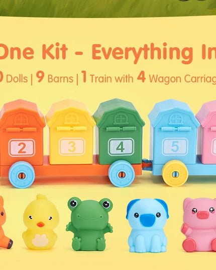Toddler Learning Toys Montessori Train Set with Farm Animals Counting Sorting Toys Fine Motor Finger Puppets Games For Gifts