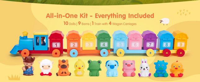 Toddler Learning Toys Montessori Train Set with Farm Animals Counting Sorting Toys Fine Motor Finger Puppets Games For Gifts