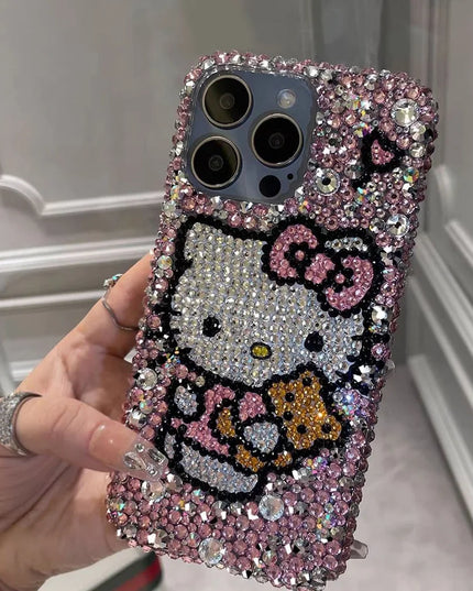 Hello Kitty Rhinestone Bling Crystal Phone Case Chain For iPhone 16 12 13 14 15Pro Max X Xs XR 7 8 Plus SE 2 3 10 Transparent Bu