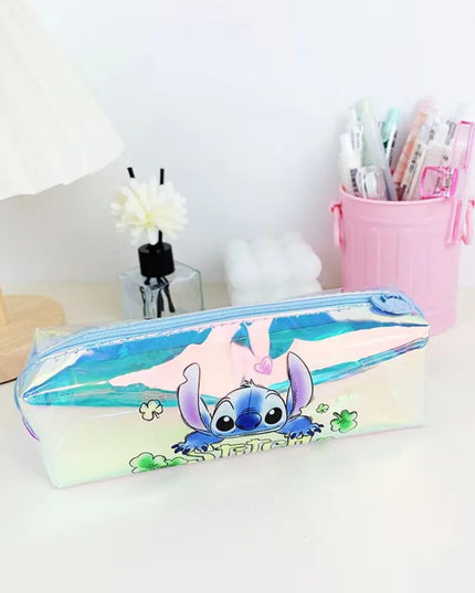Disney Stitch Cartoon Student Stationery Laser Pencil Bag TPU Waterproof Multifunction Stationery Storage Bag