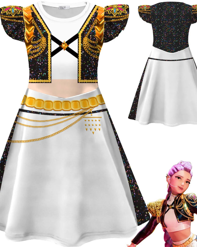 Kids K-Pop Demon Hunters Zoey Rumi Mira Costume Fancy Dress Cosplay Huntrix Idol Movie Cosplay for Girls Kids Halloween Carnival