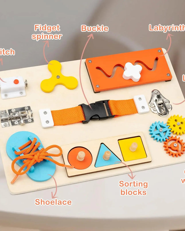 Montessori Busy Board for Toddlers Wooden Activity Sensory Board for Fine Motor Skills Travel Educational Learning  Toys for Kid