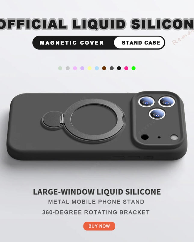 360 Magnetic Stand Liquid Silicone Phone Case For iPhone 17 Air 13 14 15 16 Pro Max Plus Magsafe Charge Holder Protector Cover