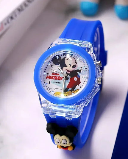 Disney Fashion Minnie Children's Watch Mickey Mouse Children's Flash Light Cartoon Figure Doll Boys Girls Birthday Gifts