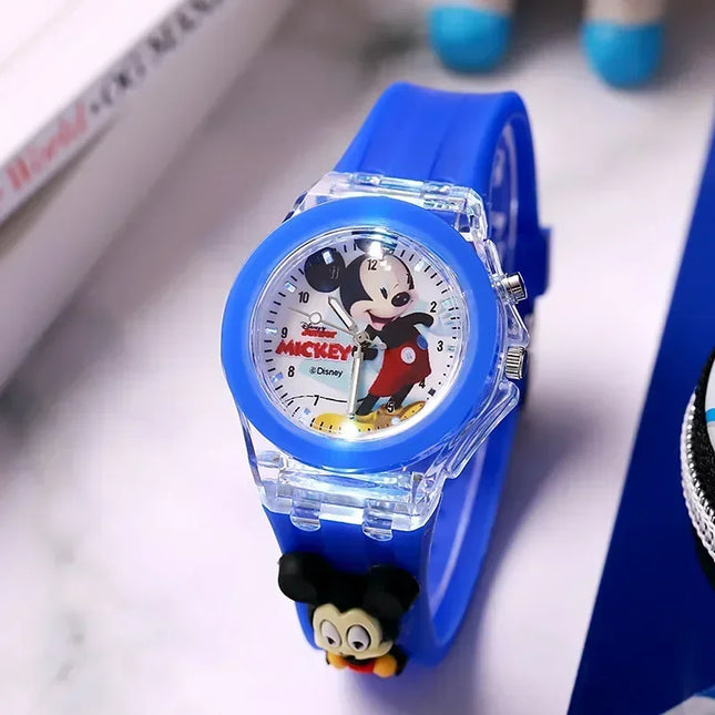 Disney Fashion Minnie Children's Watch Mickey Mouse Children's Flash Light Cartoon Figure Doll Boys Girls Birthday Gifts