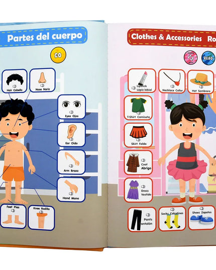Montessori Spanish English Language Learning Machine Electronic Reading Books Toddler Baby Educational Toys Multifunction Ebook