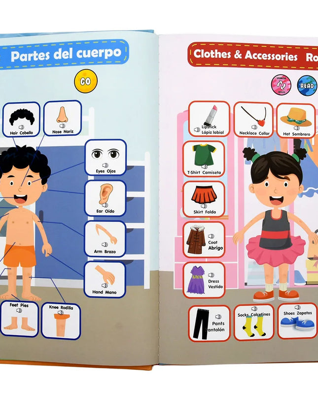 Montessori Spanish English Language Learning Machine Electronic Reading Books Toddler Baby Educational Toys Multifunction Ebook