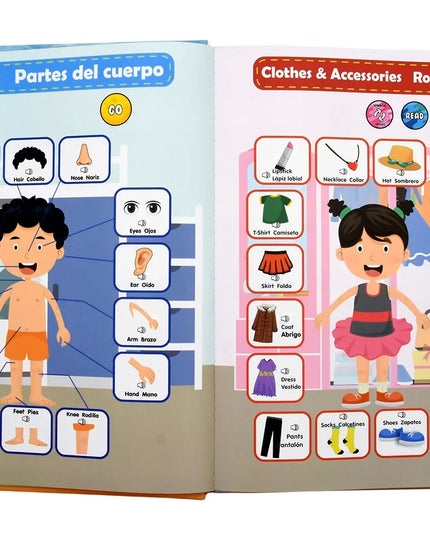 Montessori Spanish English Language Learning Machine Electronic Reading Books Toddler Baby Educational Toys Multifunction Ebook