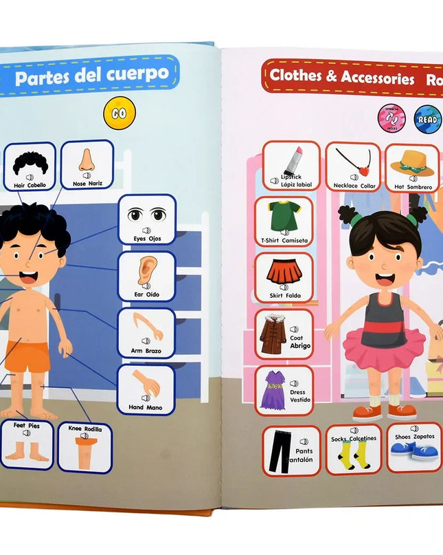 Montessori Spanish English Language Learning Machine Electronic Reading Books Toddler Baby Educational Toys Multifunction Ebook