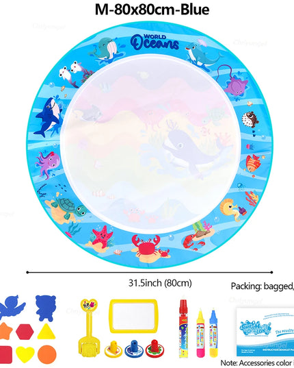 No Mess Magic Water Drawing Mat Doodle Board Reusable Educational Toy with Pens & Stamps, Gift for Toddler Boys Girls