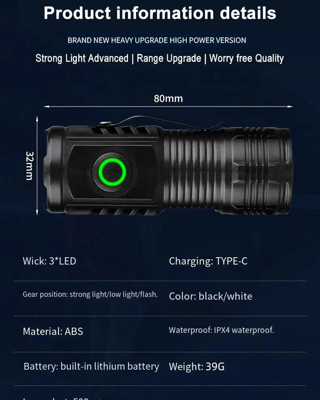 LED Strong Light Flashlight Rechargeable Multi functional for Long Range Portable Outdoor Home Mini Flashlight Cap Clip Light