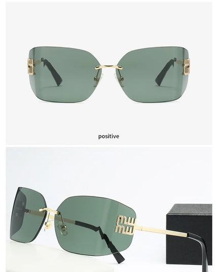 Curved One-Piece Sunglasses, Frameless Square Cut-Edge Design, UV400 Protection, Women's High-End Street Style