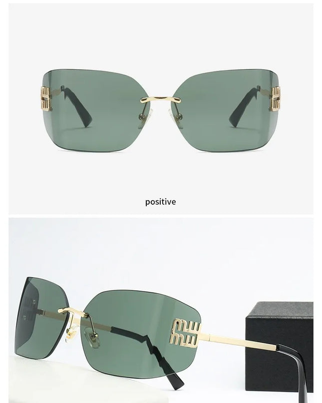 Curved One-Piece Sunglasses, Frameless Square Cut-Edge Design, UV400 Protection, Women's High-End Street Style