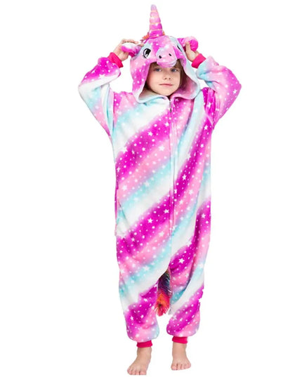 Kigurumi Children Unicorn Panda Animal Flannel Pajamas Set Kids Baby Cartoon Onesies Girls Boys Christmas Party Cosplay Costumes