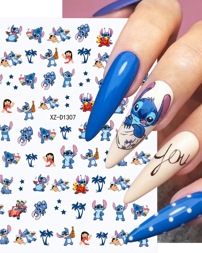 12sheet Cartoon Stitch Angel Nail Stickers Set Multiple Action Kawaii Stitch Nail Art Decals Adhesive Kids Manicure Decorations