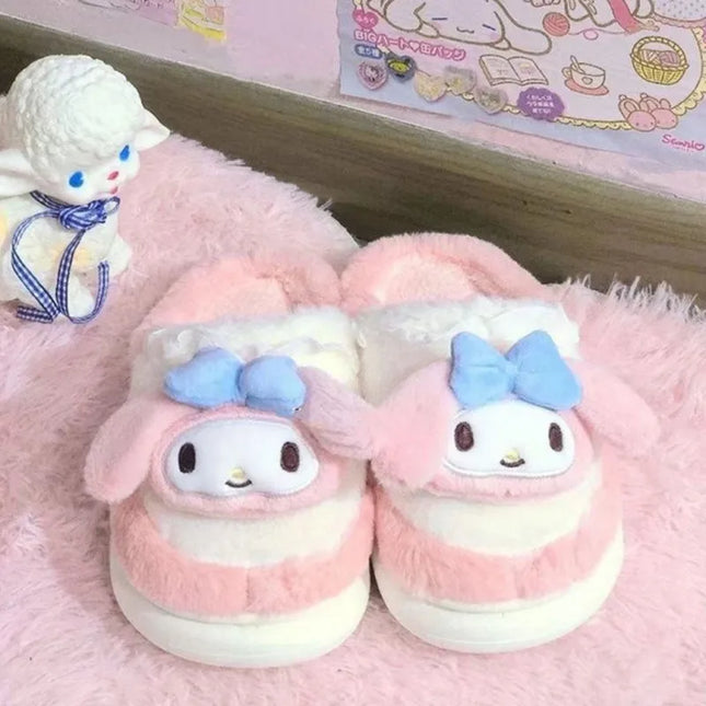 Anime Cartoon Kawaii Hello Kitty My Melody Cinnamoroll Kuromi Slippers Cute Home Thick-Soled Plush Slippers Girls Surprise Gift