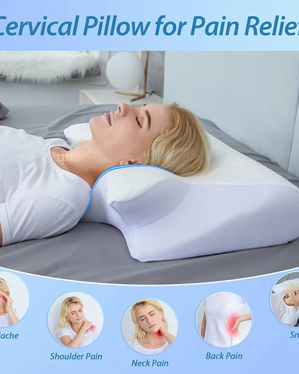 1pc Memory Foam Cervical Pillow, 2 in 1 Ergonomic Contour Orthopedic Pillow for Neck Pain, Contoured Support Pillows,Neck Pillow