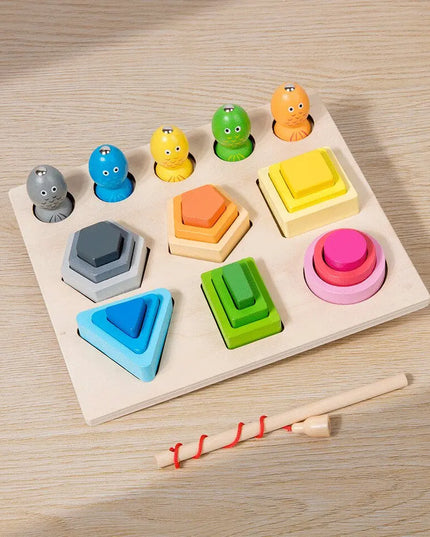 Montessori  Wooden Color Shape Cognitive Classification Matching Puzzle Children's Magnetic Fishing Learning Educational Toys
