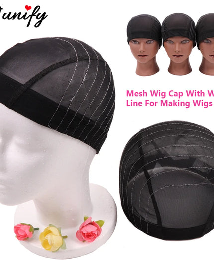 1Pcs Glueless Mesh Cap With White Line For Wig Making Black Frontal Map Cap With Guideline For Beginner Hairnet 4*4 Lace Closure