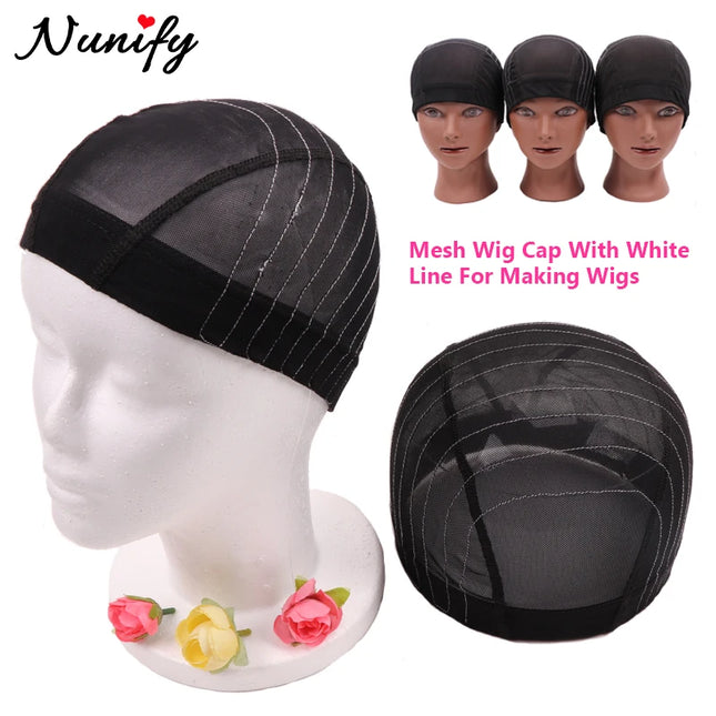 1Pcs Glueless Mesh Cap With White Line For Wig Making Black Frontal Map Cap With Guideline For Beginner Hairnet 4*4 Lace Closure