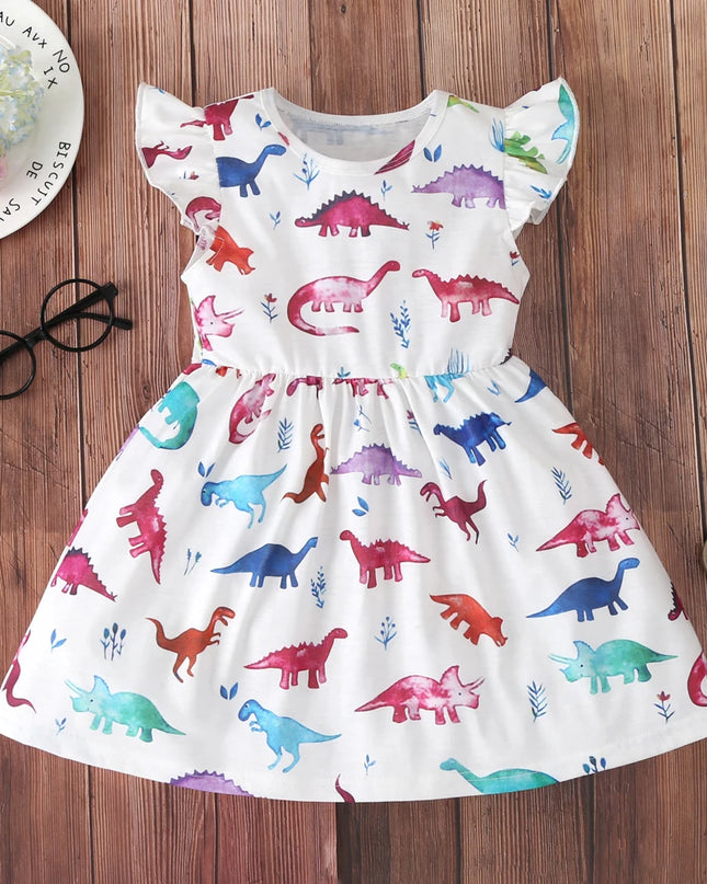 New Baby Girl Clothes Dress Casual Color Unicorn Dinosaur Lovely Korean Summer Cotton Clothing Children Kids Baby Girl Dresses