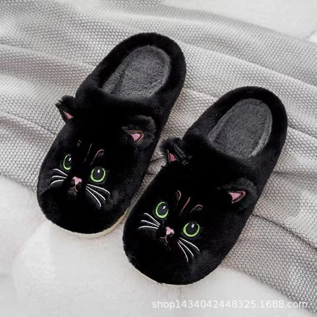 Winter Warm Slipper Women House Fuzzy Cat Cartoon Fur Plush Indoor Lazy Female Thermal Home Shoe Furry Funny Flat flip flop