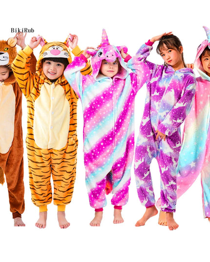 Kigurumi Children Unicorn Panda Animal Flannel Pajamas Set Kids Baby Cartoon Onesies Girls Boys Christmas Party Cosplay Costumes