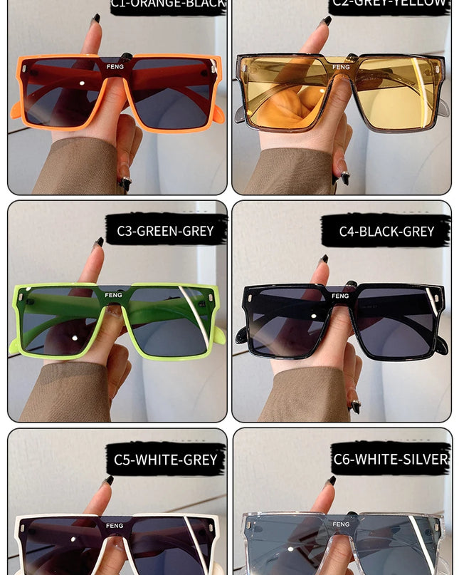 Sunglasses Men Fashion Oversized Square Frame Punk Glasses Brand Designer Women Large Eyewear Shades UV400 Protection Eyeglasses