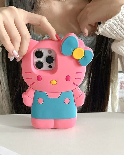 Cute Cartoon Sanrio Hello Kitty Phone Case For iPhone 16 15 14 13 12 11 Pro Max Shockproof 3D Stereoscopic Soft Silicone Cover