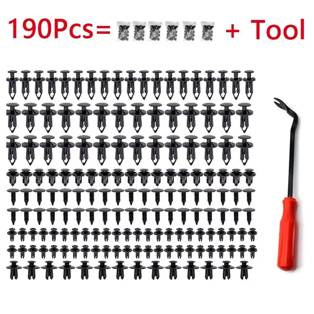 190PCS Car Retainer Clips 6 Sizes – Automotive Plastic Fasteners Kit for Auto Trim Panel Bumper Body Repair Tools