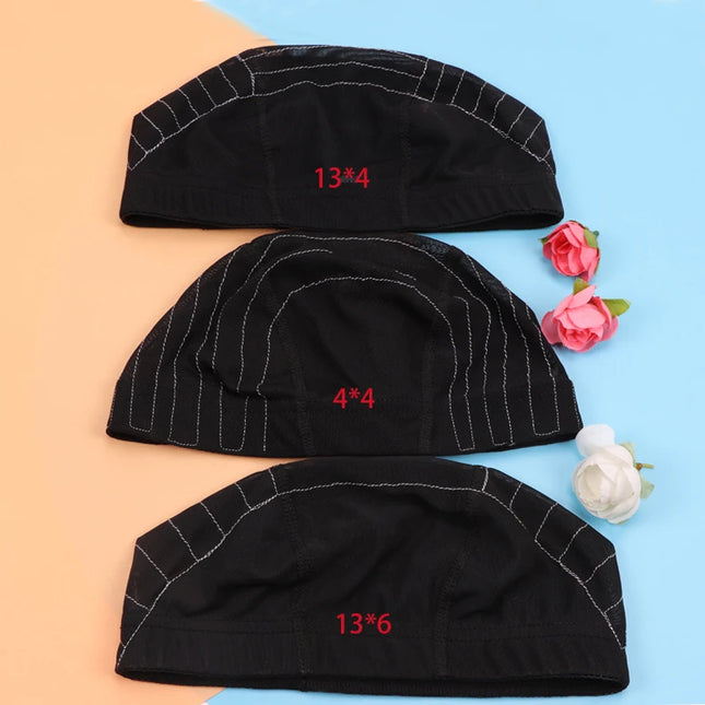 1Pcs Glueless Mesh Cap With White Line For Wig Making Black Frontal Map Cap With Guideline For Beginner Hairnet 4*4 Lace Closure