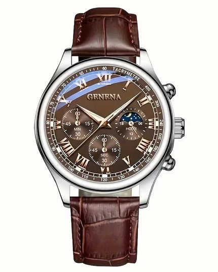 GENEVA High Quality Men's Luxury Belt Fashion Quartz Watch Men Round Business Student Sport Waterproof Glow Clock