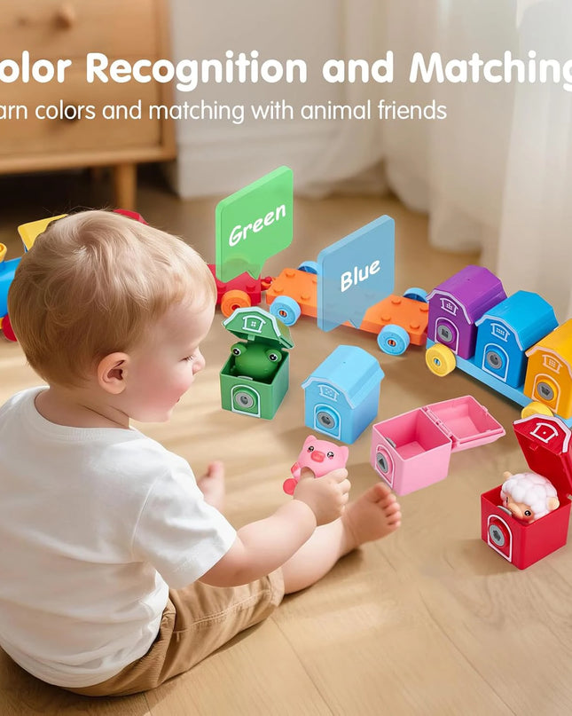 Toddler Learning Toys Montessori Train Set with Farm Animals Counting Sorting Toys Fine Motor Finger Puppets Games For Gifts
