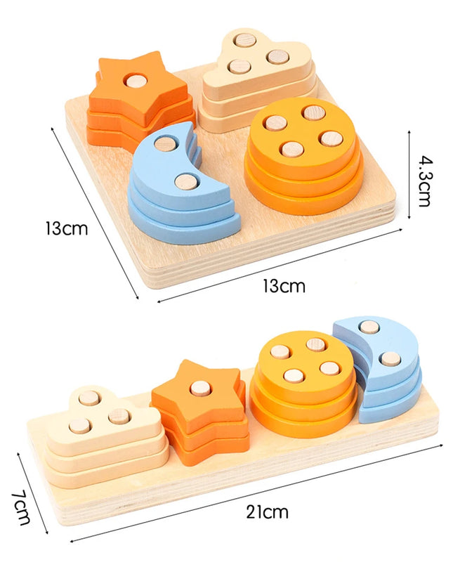 Montessori Wooden Educational Toys for Children 1 2Y Baby Shape Color Sorter Block Puzzles Toddler Large Geometric Stacking Toys