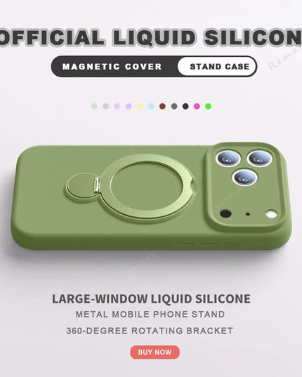 360 Magnetic Stand Liquid Silicone Phone Case For iPhone 17 Air 13 14 15 16 Pro Max Plus Magsafe Charge Holder Protector Cover