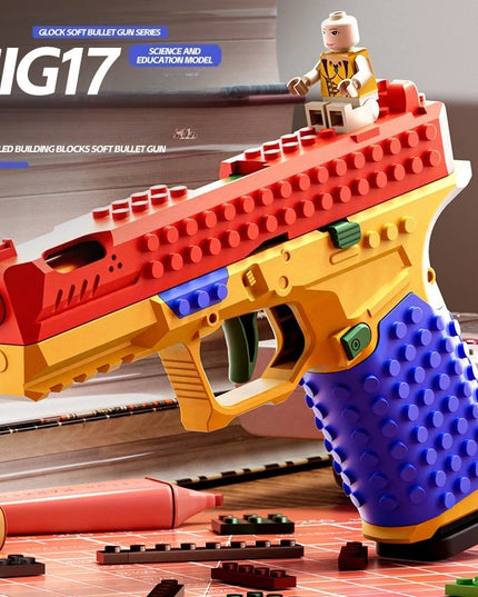 Building Block Pistol Shell Throwing Continuous Firing Airsoft Blowback Empty Hanging Toy Gun Outdoor CS Weapon for Boys Adult