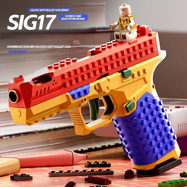 Building Block Pistol Shell Throwing Continuous Firing Airsoft Blowback Empty Hanging Toy Gun Outdoor CS Weapon for Boys Adult
