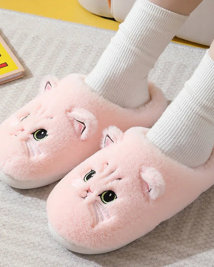 Winter Warm Slipper Women House Fuzzy Cat Cartoon Fur Plush Indoor Lazy Female Thermal Home Shoe Furry Funny Flat flip flop