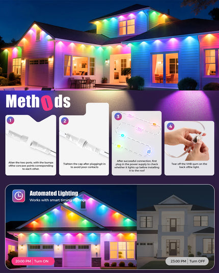 LED Permanent Outdoor Lights IP65 Waterproof RGBIC Eave Lights With Remote for Christmas New Year Roof DIY Holiday String Light