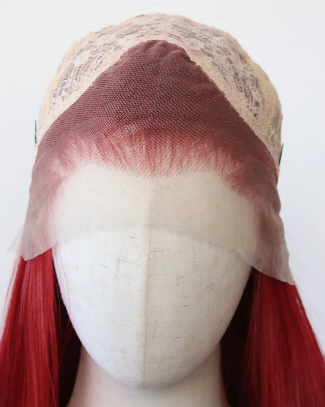 Red Wig 13x4 Synthetic Lace Front Wig Long Straight Dark Red Lace Front Synthetic Wig Pre Plucked Heat Resistant Fiber Hair