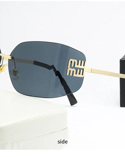 Curved One-Piece Sunglasses, Frameless Square Cut-Edge Design, UV400 Protection, Women's High-End Street Style