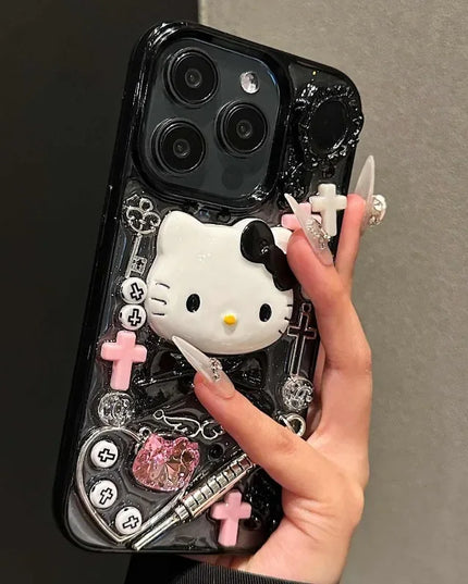 Kawaii Hello Kitty Cartoon DIY Phone Case Suitable for IPhone 15 14 13 11 16ProMax Y2k Cool Girl Anti Drop Transparent Case 2025