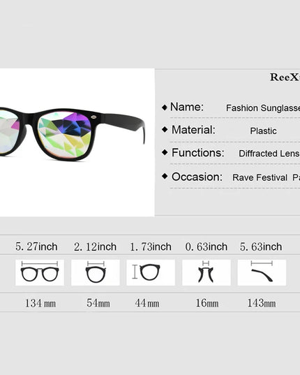 Classic Square Party Sunglasses Women Men Fashion EDM Light Diffraction Futuristic Rave Festival Sun Glasses Psychedelic Prism