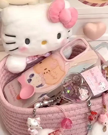 Japanese Kawaii Hello Kitty Storage Basket Cute Harajuku Charm Cosmetics Toys Storage Box Bedroom Decoration Birthday Gift Pink