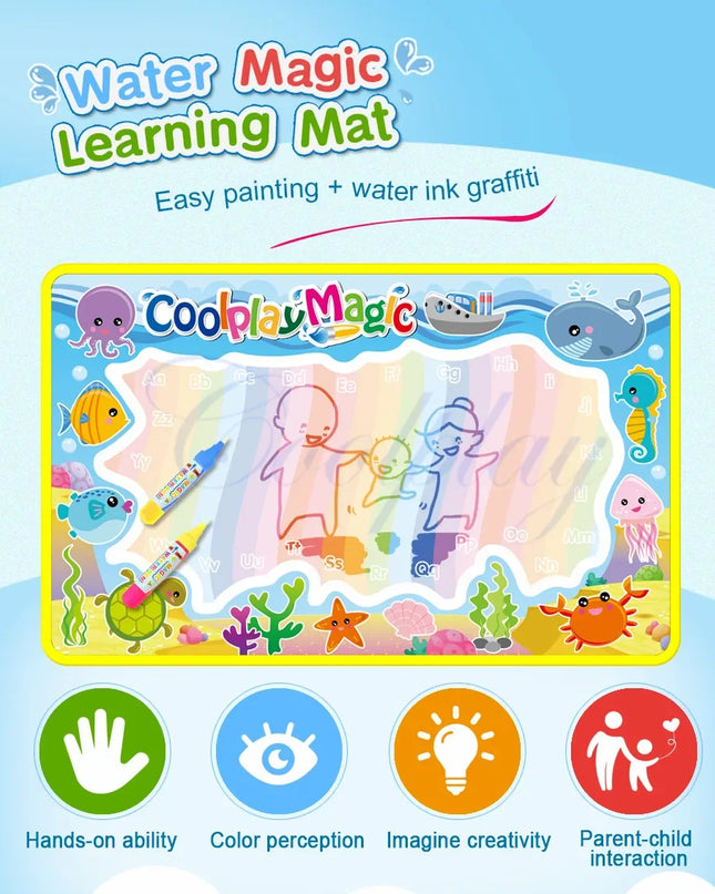 Animal Themes Rainbow Water Drawing Mat with 2 Pens Kids Water Doodle Mat Coloring Books Water Painting Rug Xmas Gift for Kids