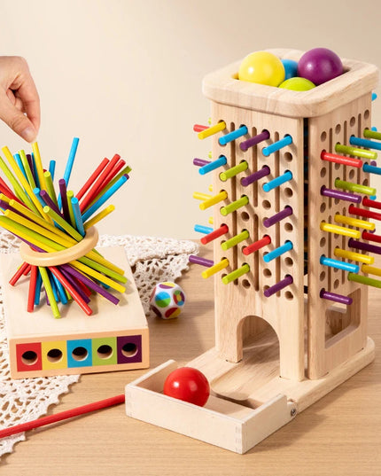 Montessori Game Wooden Stick Tower Toy With Sticks Dice Motor Skills Development Stick Counting Math Educational Toy For Kids