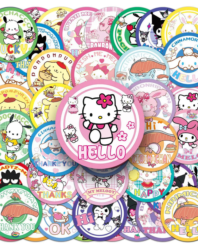 50Pcs Kawaii Sanrio Stickers Cute Hello Kitty Kuromi My Melody Pompom Purin Cinnamoroll Phone Case Waterproof Stickers