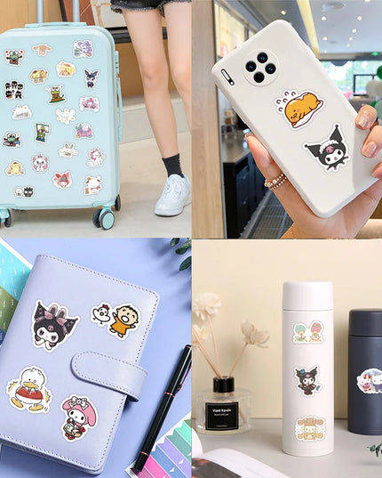 100Pcs Sanrio Kawaii Cartoon Hello Kitty Cinnamoroll Stickers My Melody Kuromi Suitcase Laptop DIY Cute Sticker Decal