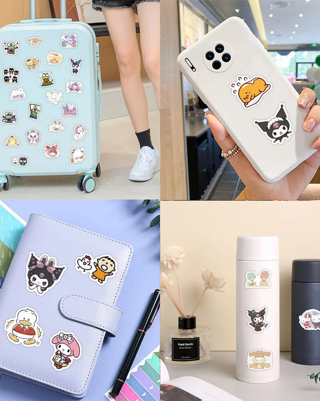 100Pcs Sanrio Kawaii Cartoon Hello Kitty Cinnamoroll Stickers My Melody Kuromi Suitcase Laptop DIY Cute Sticker Decal