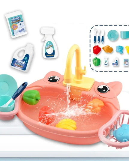 Toy Kitchen Set for Toddlers with Electric Circulating Water, Dishwasher Sink, Imaginative Pretend Play for Kids Boys Girls Ages